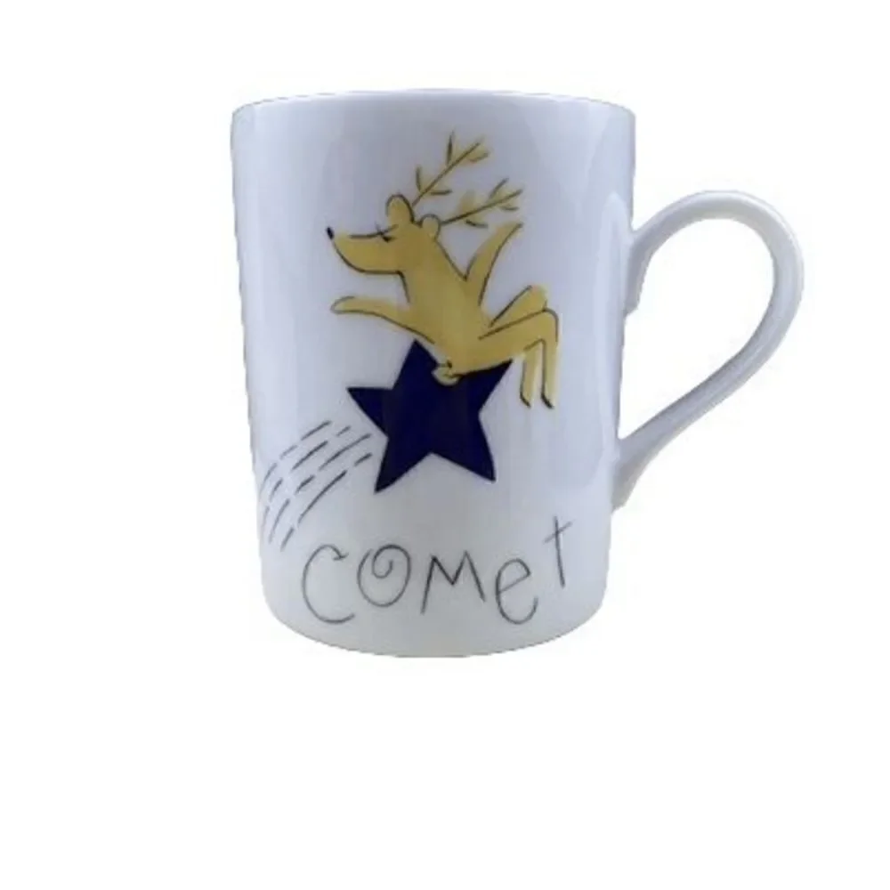 Pottery Barn Reindeer Set of 4 Mugs Cupid, Comet, Donner, and Blitzen Christmas